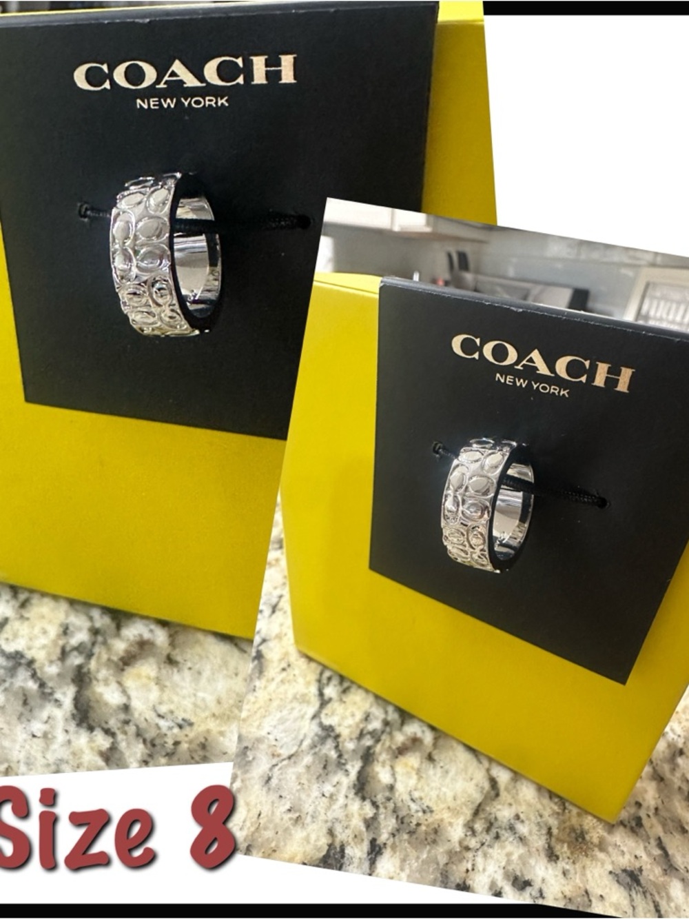 Coach Silver-Tone Signature Pattern Ring